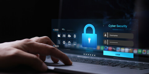 Cyber security and Security password login online concept Hands typing and entering username and...