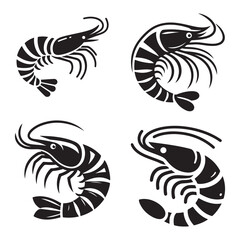 Fototapeta premium Shrimp Silhouette Vector Set, This is an editable and printable vector