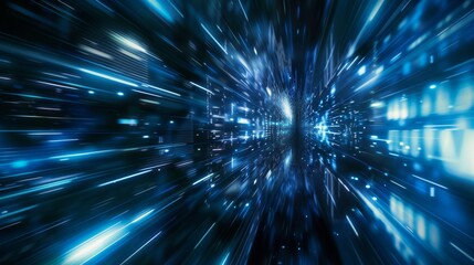 Blue digital cyberspace and digital data network connection concept. High speed internet digital data transfer. Future technology digital abstract background concept.