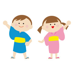 浴衣を着た男の子と女の子