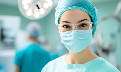 Doctors and medical staff performing surgery in the operating room, Generative AI