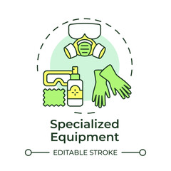 Specialized equipment for cleaning multi color concept icon. Sanitary tools, hazard mask. Sanitizing chemicals. Round shape line illustration. Abstract idea. Graphic design. Easy to use in infographic