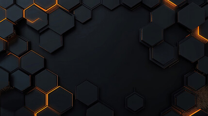 Modern technology, science or business concept. Abstract black background with hexagon pattern. Geometric shapes for technology digital presentation. Futuristic geometric pattern. Copy space area