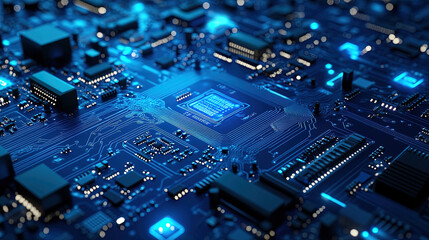 Fototapeta premium Abstract blue circuit board background. Abstract technology background. High technology and digital network. Futuristic hi-tech. High tech connection network pattern. Digital circuit board. 