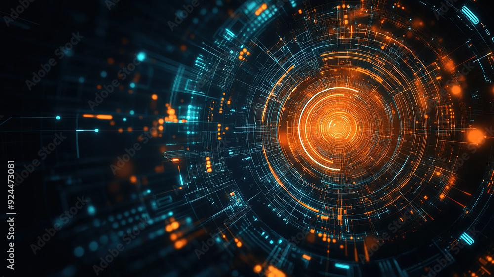 Poster abstract futuristic background with digital technology elements and circles. digital network connect
