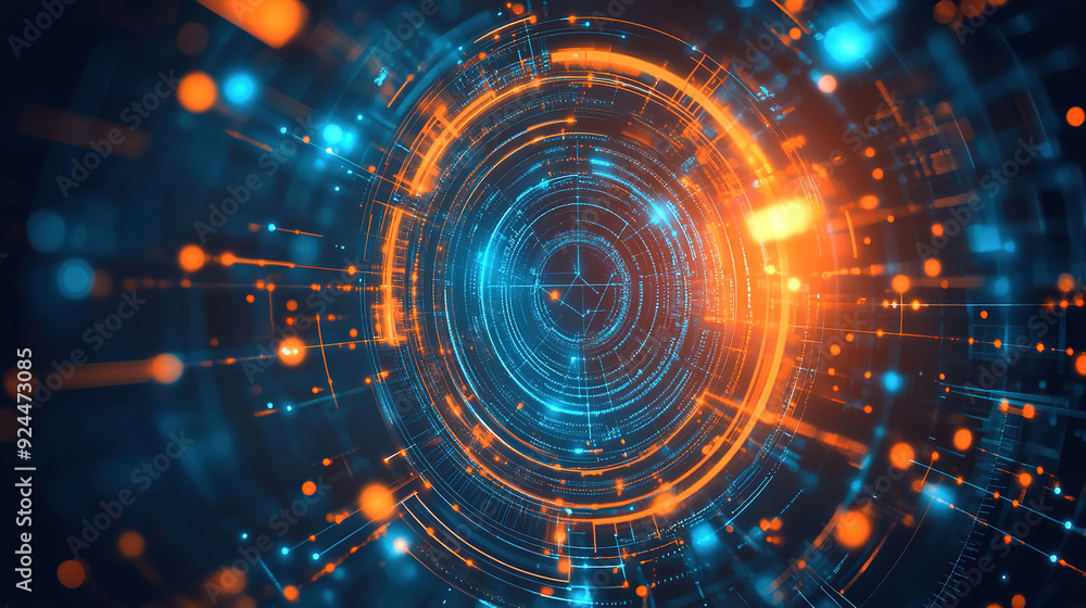 Poster abstract futuristic background with digital technology elements and circles. digital network connect