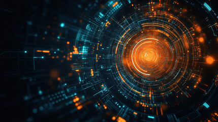 Abstract futuristic background with digital technology elements and circles. Digital network connection abstract tech. Abstract technology background with futuristic circles and lines. Copy space area