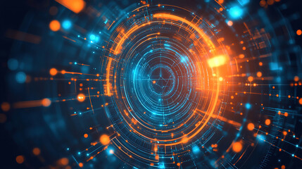 Abstract futuristic background with digital technology elements and circles. Digital network connection abstract tech. Abstract technology background with futuristic circles and lines. Copy space area