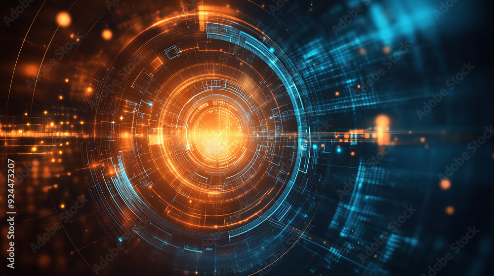 Poster abstract futuristic background with digital technology elements and circles. digital network connect