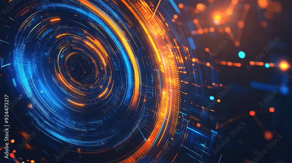 Poster abstract futuristic background with digital technology elements and circles. digital network connect