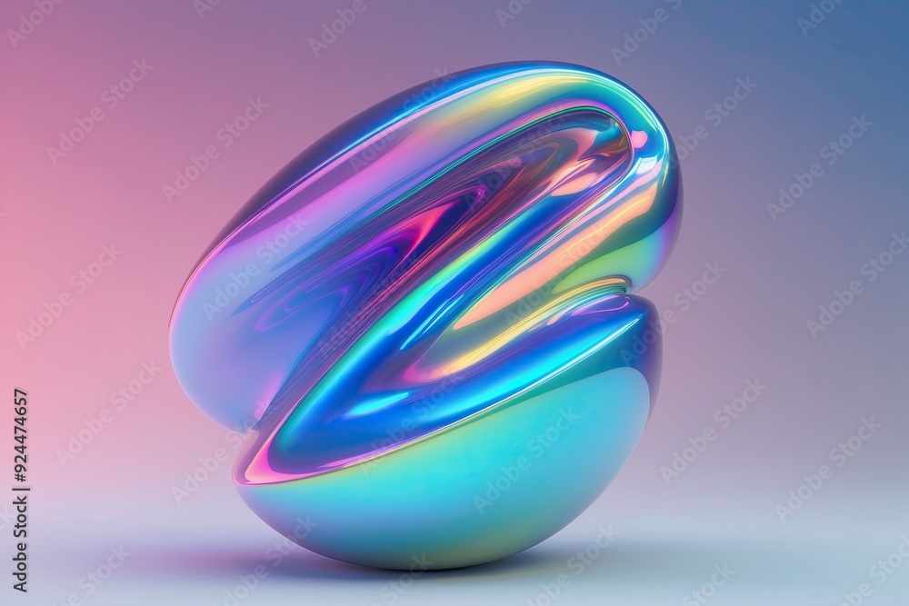 Poster futuristic 3d abstract colorful shape with iridescent gradients and refraction effects