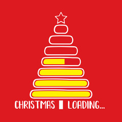 Christmas loading bar. Pyramid or xmas tree with star. Holiday Xmas or New Year load countdown on red background. Winter eve coming soon greeting card or web design