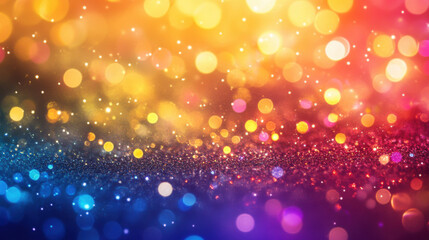 golden abstract background with rainbow light and sparkling bokeh