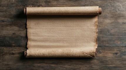 Empty aged scroll laid out on a rustic surface, ready for custom inscriptions or historical recreations, Ancient Manuscript Template, Versatile for historical-themed design work
