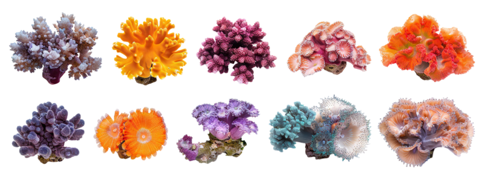 Vibrant set of colorful coral species, cut out