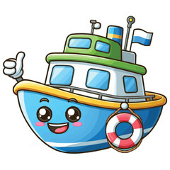 Naklejka premium Cute and funny boat cartoon character vector