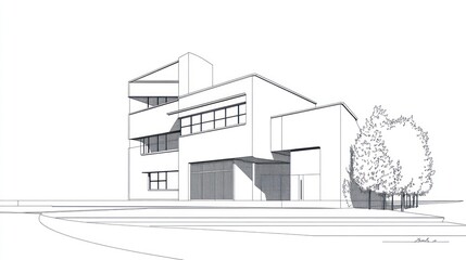 Architectural Sketch of a Modern House