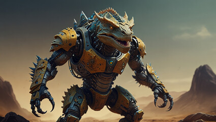 monster lizard warrior robot illustration