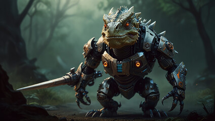 monster lizard warrior robot illustration