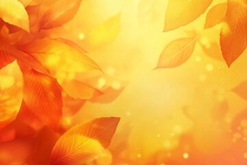 Fototapeta premium Autumn-themed background with vibrant yellow and orange leaves, representing the warmth and beauty of the fall season.