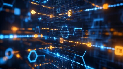Obraz premium Exploring the Depths of Digital Connections: A Captivating Visual of Data Flow in a Vibrant Tech Landscape Rich with Colors and Patterns of Technology.