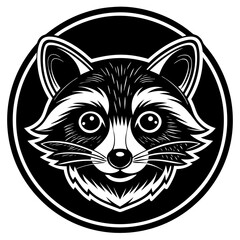 Raccoon face round logo on art vector