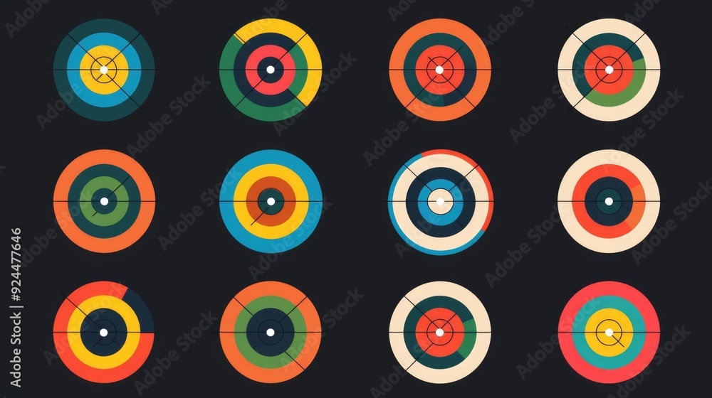 Poster A collection of colorful circles against a dark background, perfect for highlighting or creating visual interest
