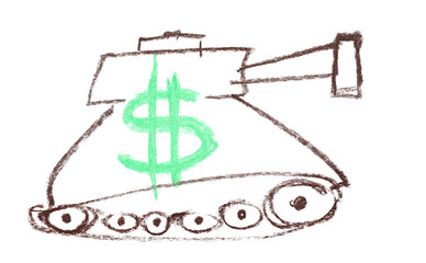 Military industry profit hand draw,  chalk sketching isolated on white