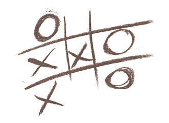 Tic tac toe XO game,  chalk sketching isolated on white