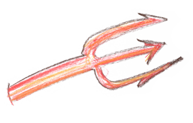 Old, retro harpoon cartoon, chalk sketching isolated on white