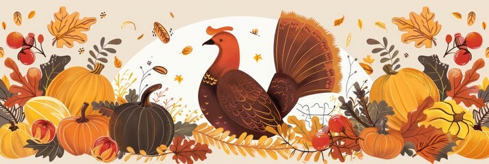 A banner designed like a vintage poster, with retro illustrated Thanksgiving icons for a nostalgic feel