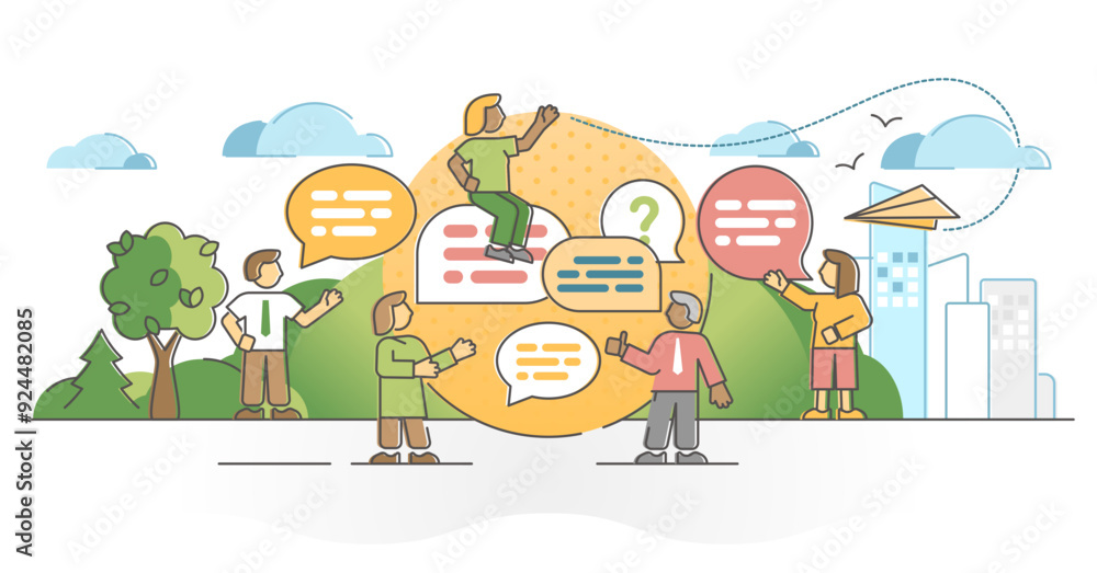 Poster conversation as dialog talk or discussion speaking process outline concept, transparent background. 