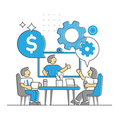 Business meeting as corporate company appointment monocolor outline concept, transparent background.Businessman discussion about work finances, sales and production illustration.
