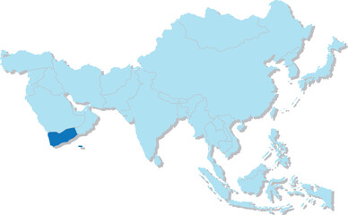 Highlighted map of YEMEN inside detailed blank flat political map of the Asian continent on isolated background