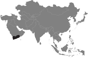 Highlighted map of YEMEN inside detailed blank flat political map of the Asian continent on isolated background