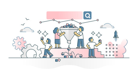 Marketing funnel model as customer purchase process strategy outline concept, transparent background. Website user conversion with awareness, interest.