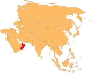 Fototapeta premium Highlighted map of OMAN inside detailed blank flat political map of the Asian continent on isolated background