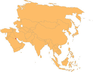 Highlighted map of KUWAIT inside detailed blank flat political map of the Asian continent on isolated background