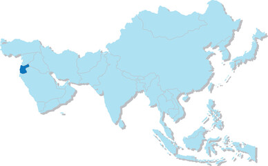 Highlighted map of JORDAN inside detailed blank flat political map of the Asian continent on isolated background