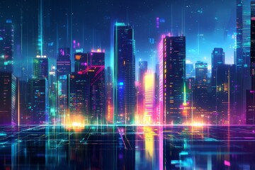 Obraz premium a futuristic cityscape transformed into a digital landscape