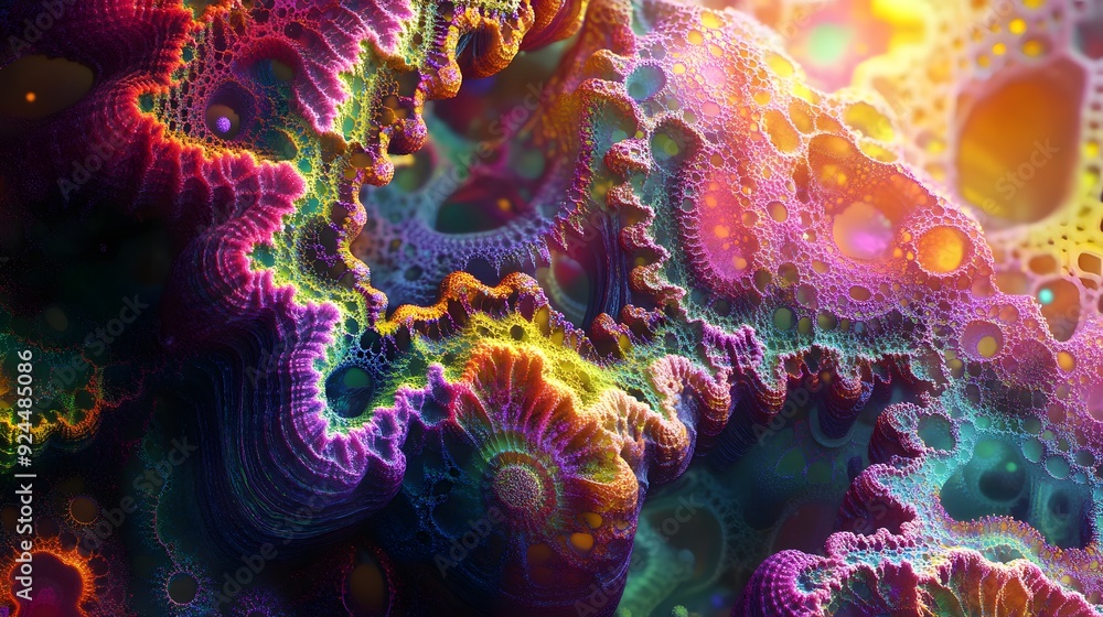 Wall mural 9. a vibrant explosion of fractal patterns and bright gradients creating a sense of depth and moveme