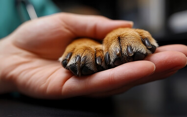 Veterinarian Holding Dog's Paw: Human-Pet Bond