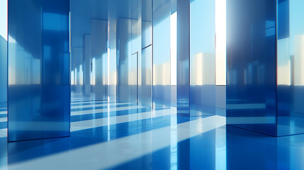 Abstract blue and white minimalist geometric shapes.