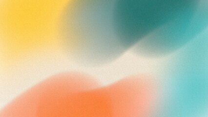 Abstract flat style Vintage soft blur defocused noise grainy freeform gradient background Pumpkin, Mikado yellow, Bone, Verdigris, Caribbean  mid century modern colors airbrush copy space text area 