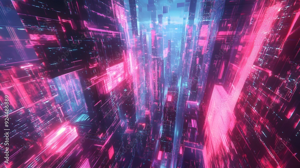 Wall mural 23. a complex matrix of intersecting planes and lines with a high-tech, neon aesthetic