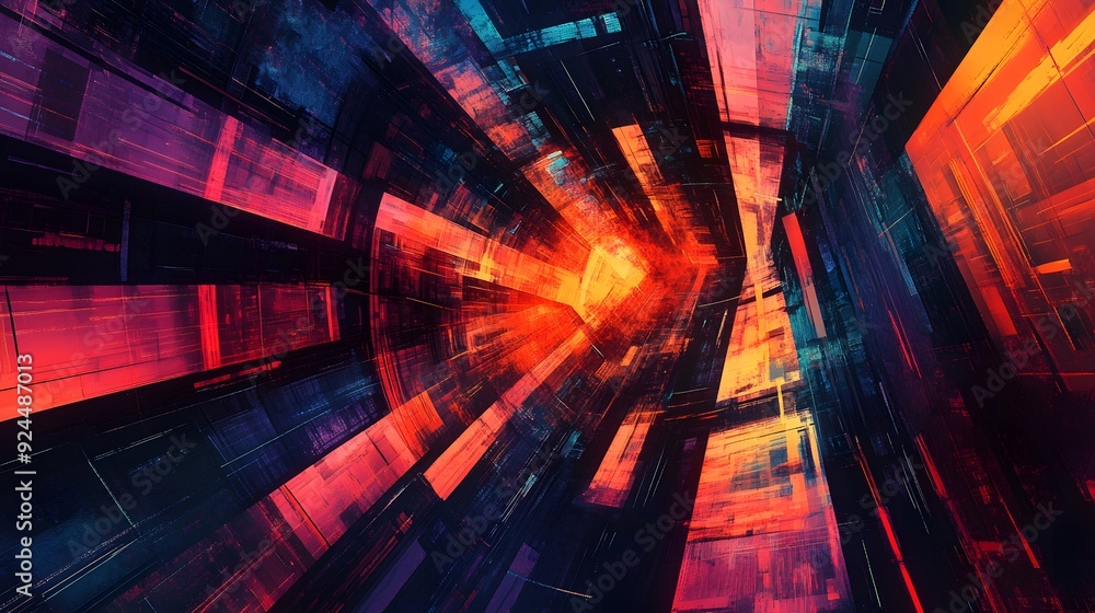 Wall mural 23. a complex matrix of intersecting planes and lines with a high-tech, neon aesthetic