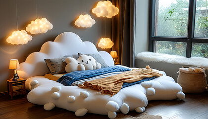 Cozy Boy's Bed with Cloud Shape and Flu