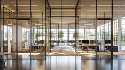 Modern Office Interior with Glass Walls and Natural Light