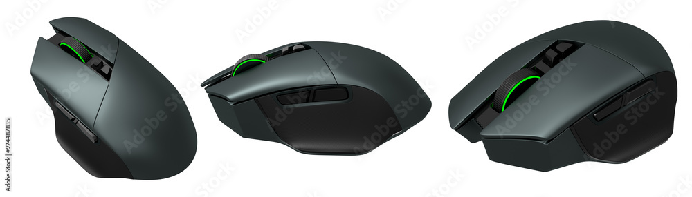 Aufkleber set of wireless gaming computer mouse isolated on white background with clipping path. 3d render of 