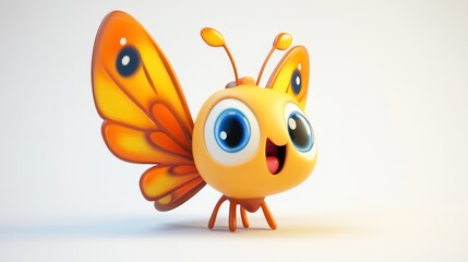 Obraz premium Vibrant cartoon butterfly with wide blue eyes, spreading warmth and joy against a clean white background